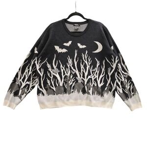 Thorn & Fable Graveyard Bat Moon Sweater XL Black Good Spooky Goth Halloween